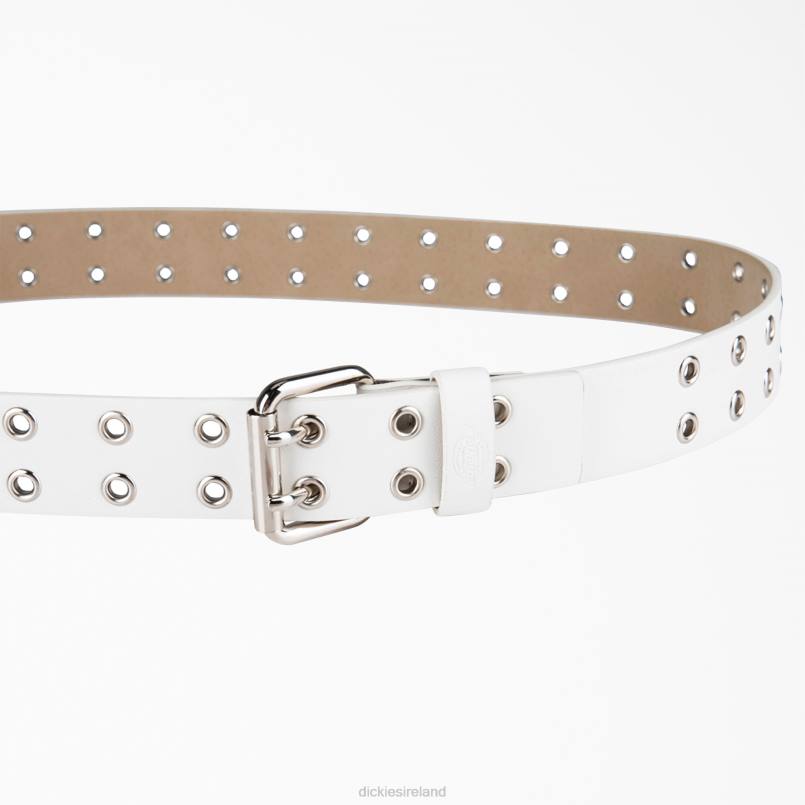 Dickies Women Leather Double Grommet Belt White (WH) N80J2838 Accessories
