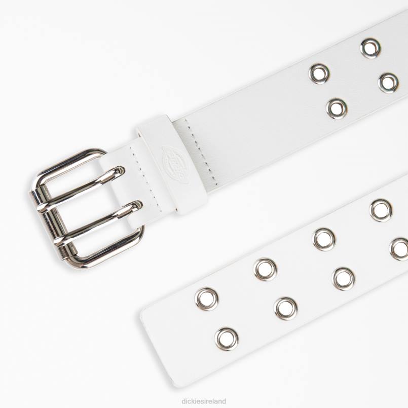 Dickies Women Leather Double Grommet Belt White (WH) N80J2838 Accessories