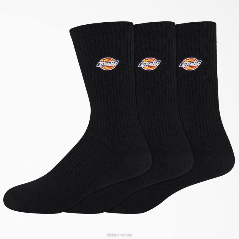 Dickies Unisex Embroidered Crew Socks 3-Pack Black (BK) N80J2811 Accessories