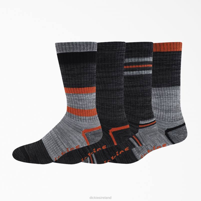 Dickies Unisex Striped Crew Socks 4-Pack Graphite/Black/Orange (GKO) N80J2927 Accessories