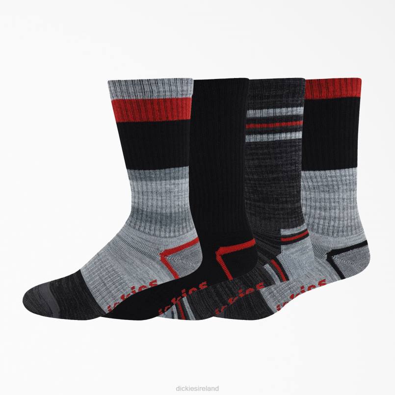 Dickies Unisex Striped Crew Socks 4-Pack Red/Gray Stripe (RRS) N80J2929 Accessories