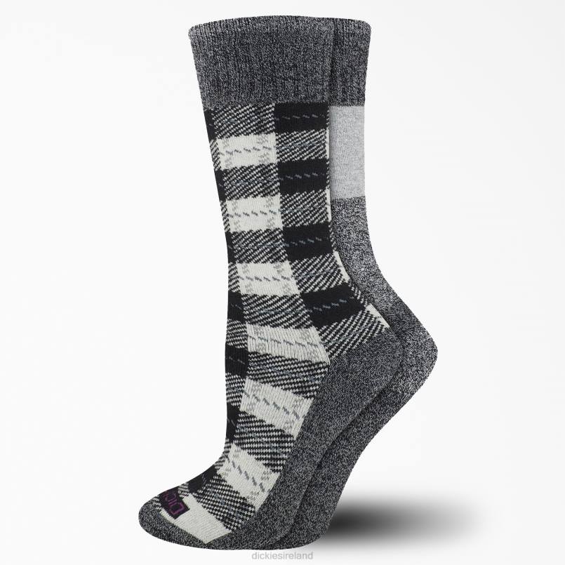 Dickies Women Thermal Plaid Crew Socks 2-Pack White Plaid (WTL) N80J3009 Accessories