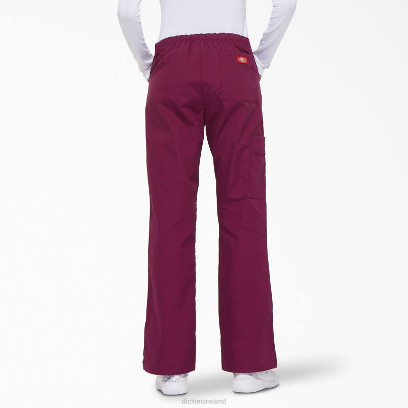 Dickies Women EDS Signature Flare Leg Cargo Scrub Pants Wine (WIN) N80J2535 Apparel
