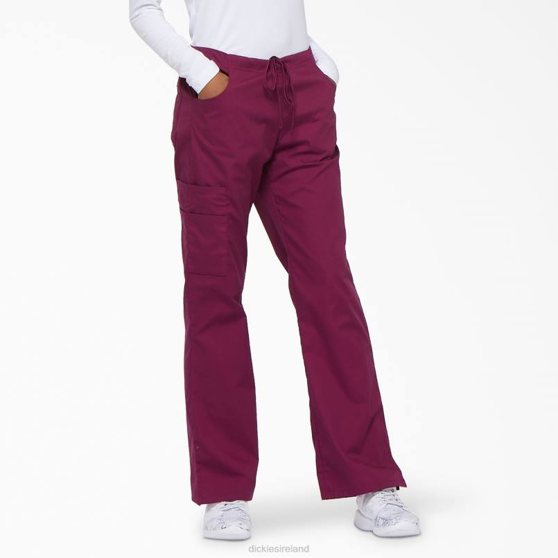Dickies Women EDS Signature Flare Leg Cargo Scrub Pants Wine (WIN) N80J2535 Apparel