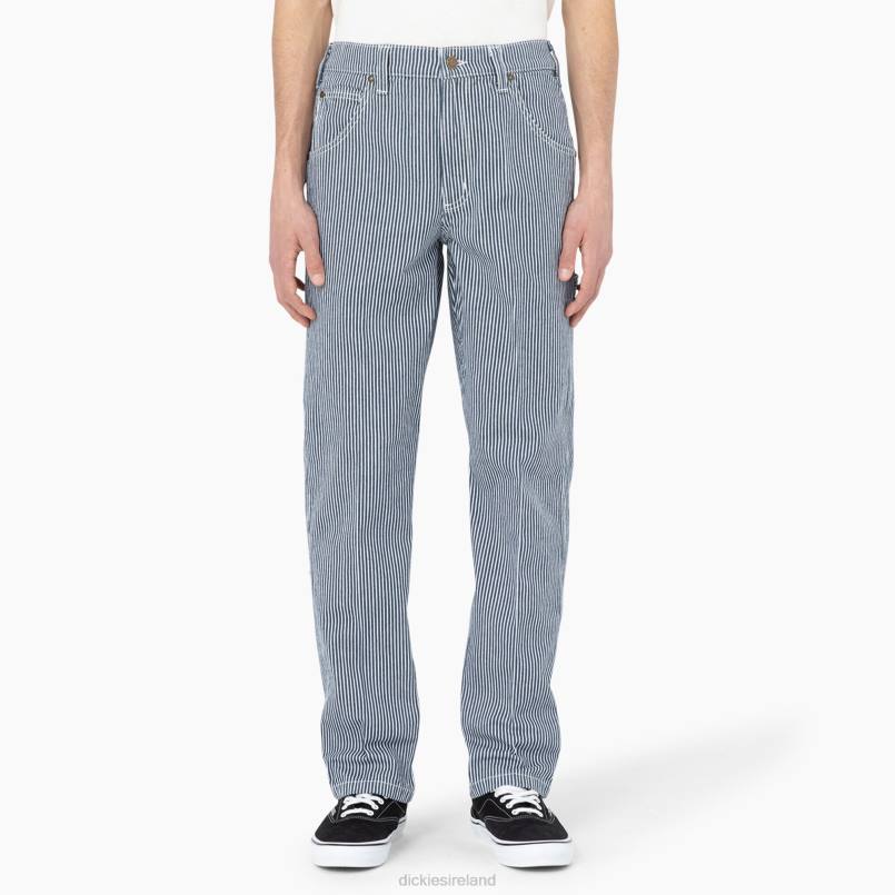 Dickies Men Garyville Hickory Stripe Carpenter Pants Ecru/Airforce Blue (EUA) N80J156 Apparel