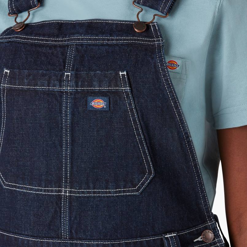 Dickies Women Denim Double Knee Bib Overalls Rinsed Indigo Blue (RNB) N80J1947 Apparel