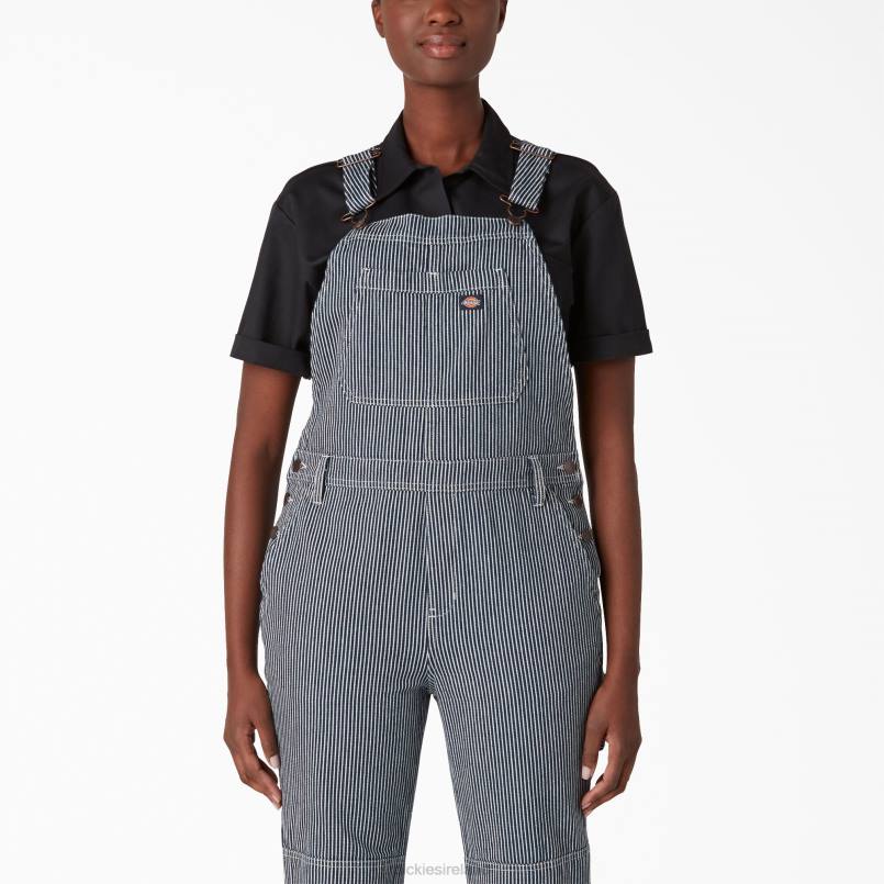 Dickies Women Hickory Stripe Double Knee Bib Overalls Rinsed Hickory Stripe (RHS) N80J1946 Apparel