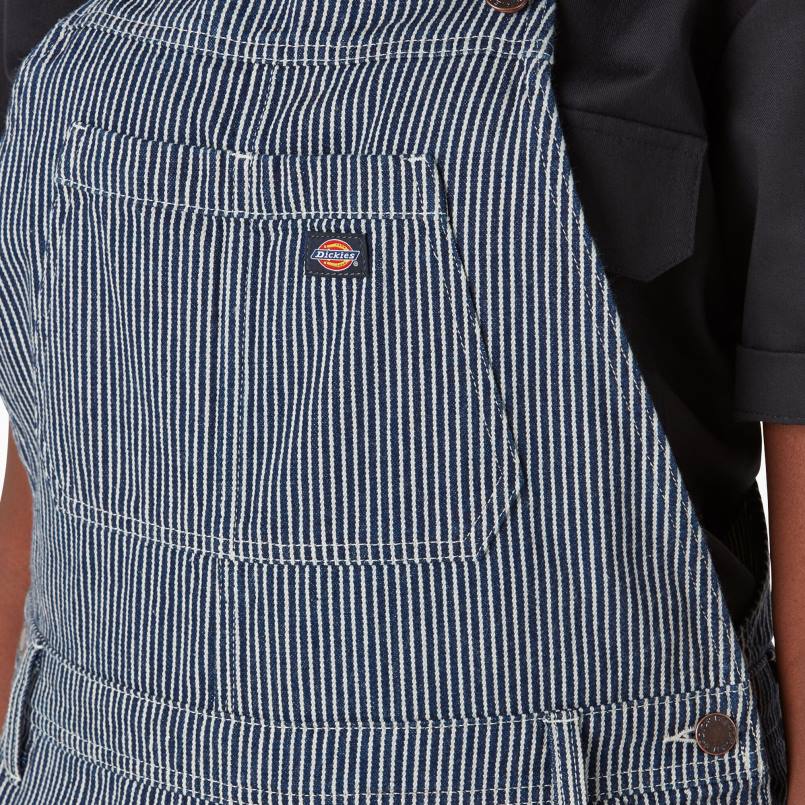 Dickies Women Hickory Stripe Double Knee Bib Overalls Rinsed Hickory Stripe (RHS) N80J1946 Apparel