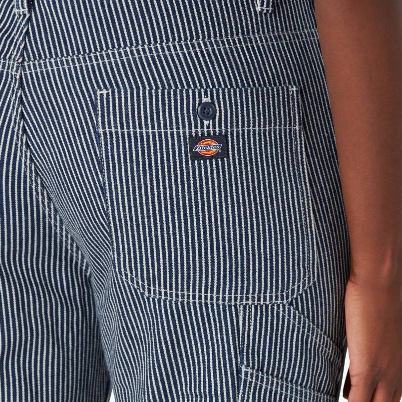 Dickies Women Hickory Stripe Double Knee Bib Overalls Rinsed Hickory Stripe (RHS) N80J1946 Apparel