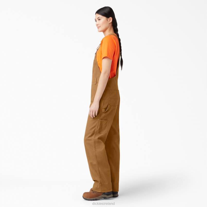 Dickies Women Relaxed Fit Bib Overalls Rinsed Brown Duck (RBD) N80J1558 Apparel