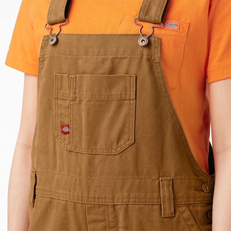 Dickies Women Relaxed Fit Bib Overalls Rinsed Brown Duck (RBD) N80J1558 Apparel