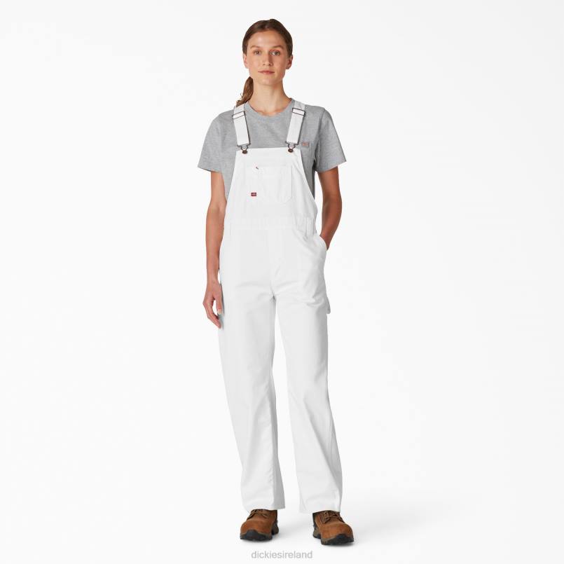 Dickies Women Relaxed Fit Bib Overalls White (WH) N80J1562 Apparel