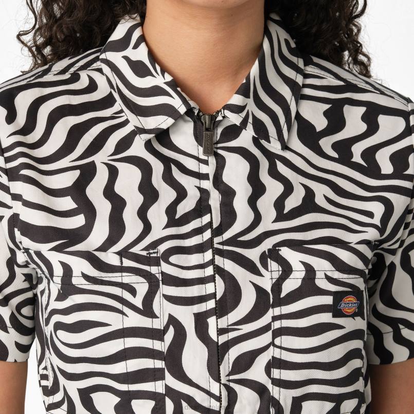 Dickies Women Zebra Print Shortalls Ecru/Black (EUQ) N80J1937 Apparel