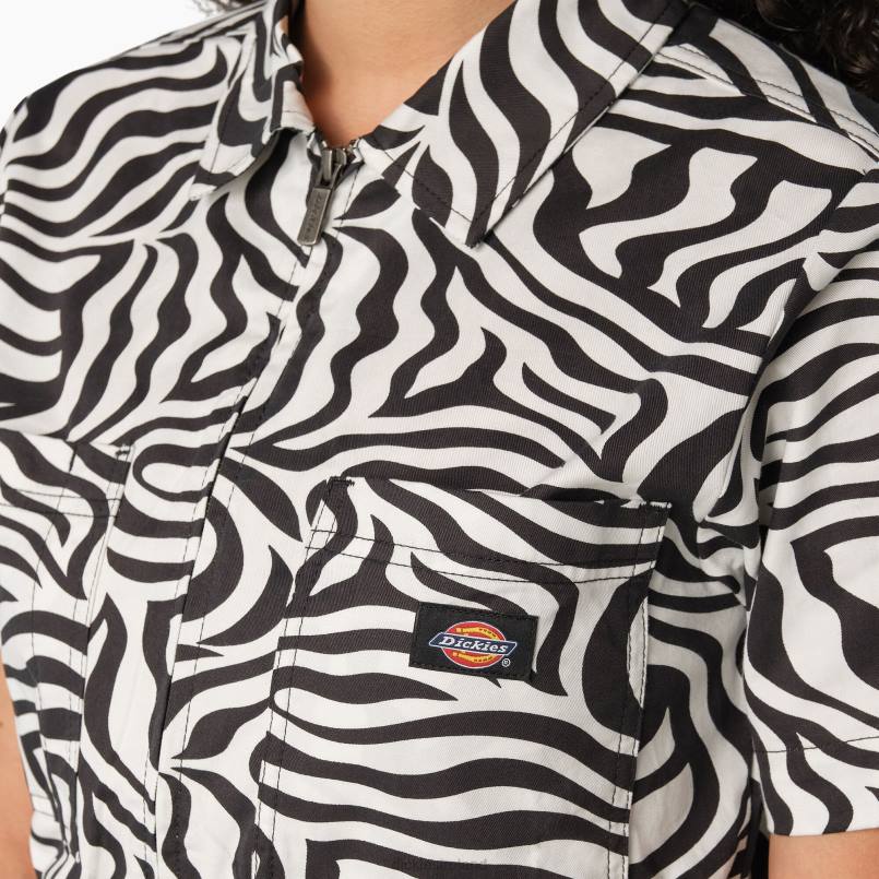 Dickies Women Zebra Print Shortalls Ecru/Black (EUQ) N80J1937 Apparel