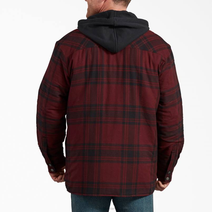 Dickies Men Relaxed Fit Icon Hooded Quilted Flannel Shirt Jacket Dark Port Black Plaid (PBP) N80J1007 Apparel