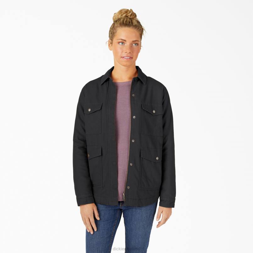 Dickies Women Duck High Pile Fleece Lined Chore Coat Rinsed Black (RBKX) N80J2377 Apparel