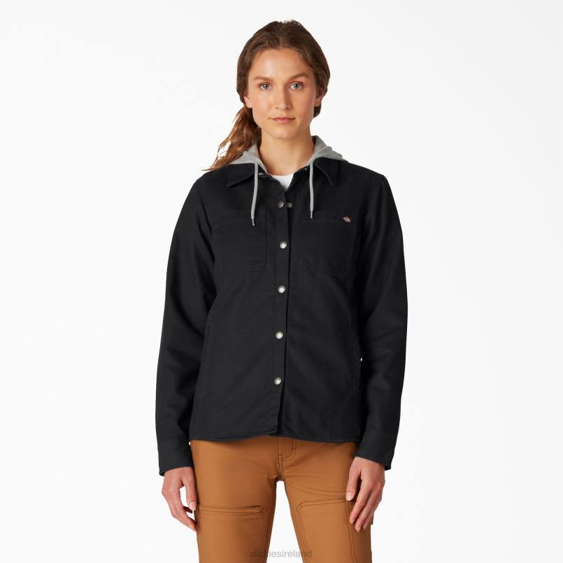 Dickies Women Duck Hooded Shirt Jacket Black (BKX) N80J2282 Apparel