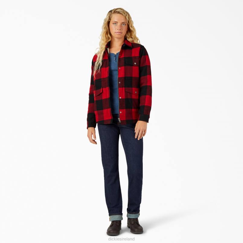 Dickies Women Flannel High Pile Fleece Lined Chore Coat English Red Buffalo Plaid (PSF) N80J2321 Apparel