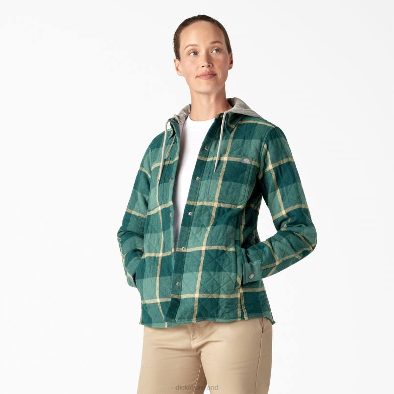 Dickies Women Flannel Hooded Shirt Jacket Mallard Campside Plaid (A2V) N80J2274 Apparel