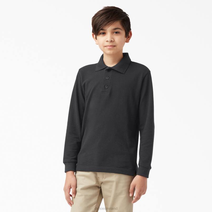 Dickies Kids Pique Long Sleeve Polo Black (KBK) N80J2697 Apparel