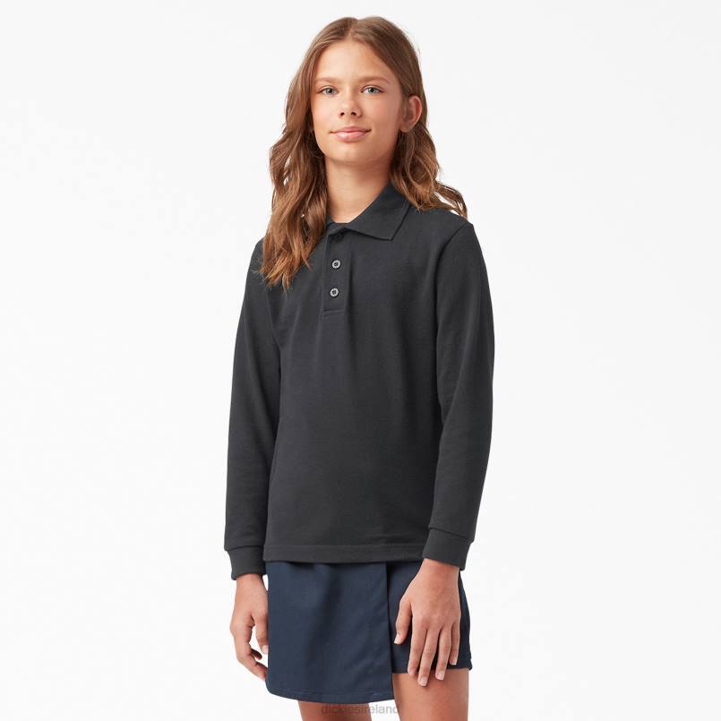Dickies Kids Pique Long Sleeve Polo Black (KBK) N80J2697 Apparel