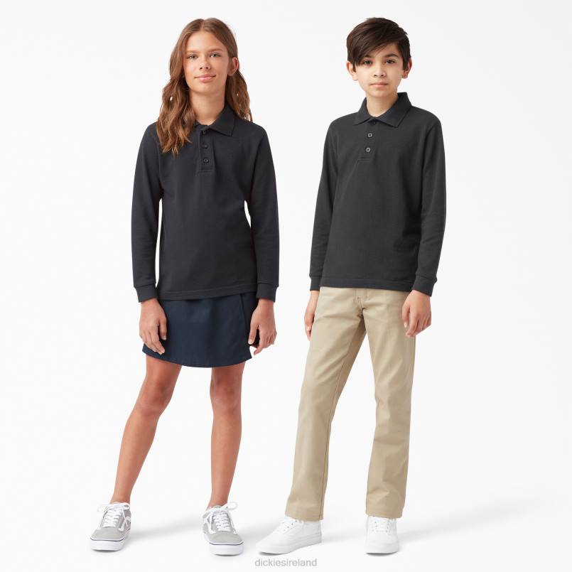 Dickies Kids Pique Long Sleeve Polo Black (KBK) N80J2697 Apparel