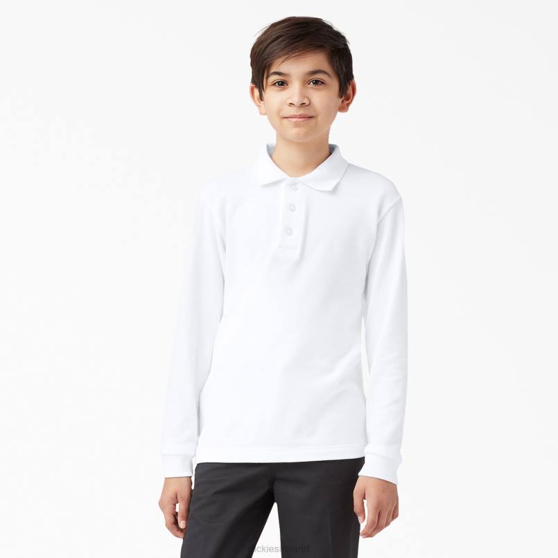 Dickies Kids Pique Long Sleeve Polo White (WH) N80J2699 Apparel