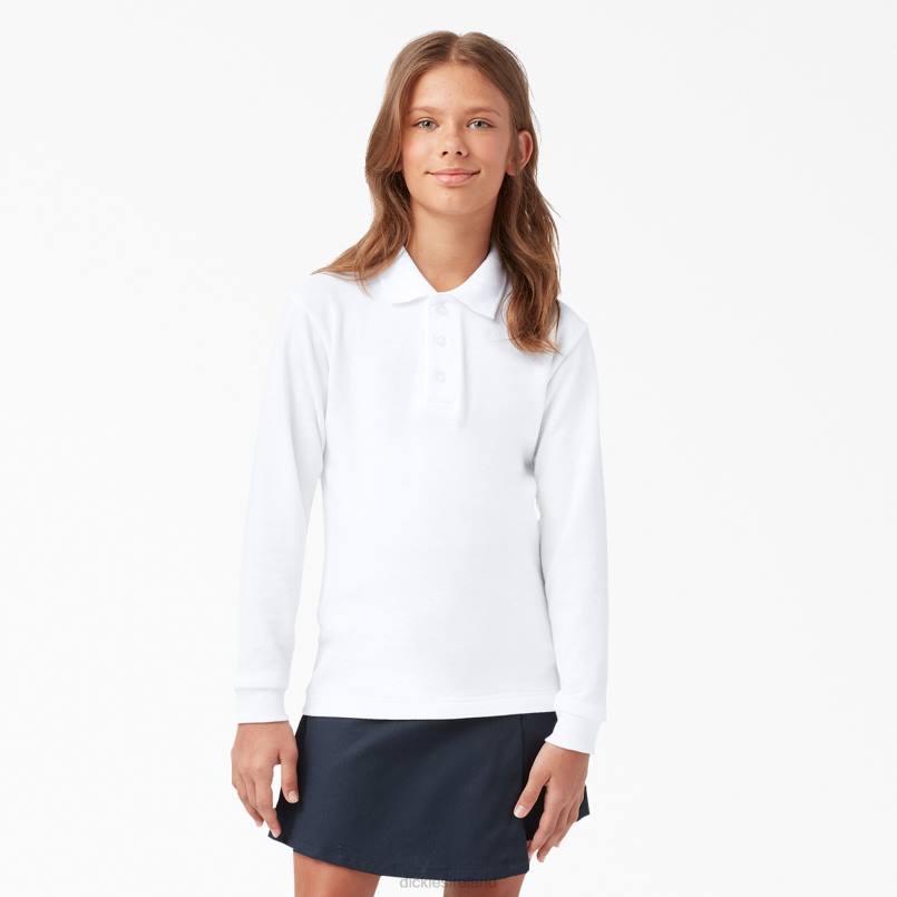 Dickies Kids Pique Long Sleeve Polo White (WH) N80J2699 Apparel