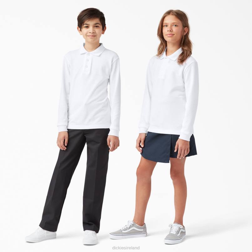 Dickies Kids Pique Long Sleeve Polo White (WH) N80J2699 Apparel