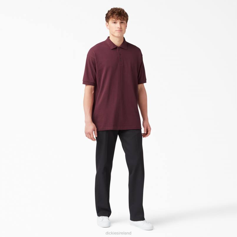 Dickies Men Adult Size Pique Short Sleeve Polo Burgundy (BY) N80J661 Apparel