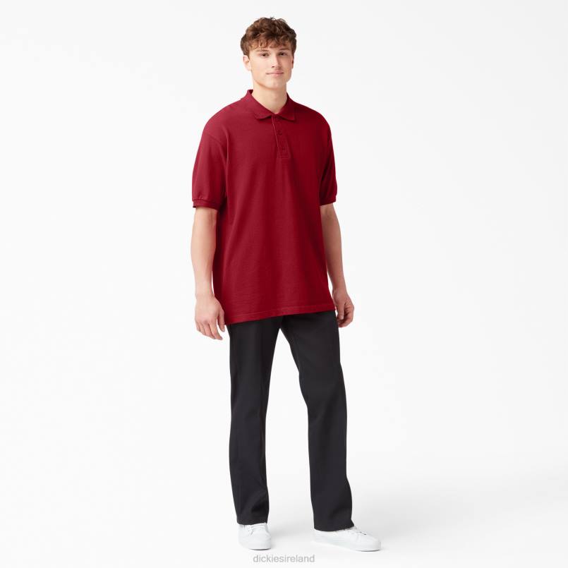 Dickies Men Adult Size Pique Short Sleeve Polo English Red (ER) N80J663 Apparel