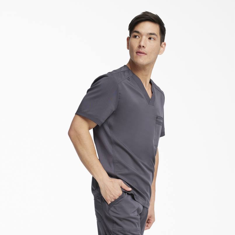 Dickies Men Balance V-Neck Scrub Top Pewter Gray (PEW) N80J1367 Apparel