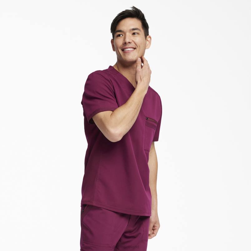 Dickies Men Balance V-Neck Scrub Top Wine (WIN) N80J1369 Apparel