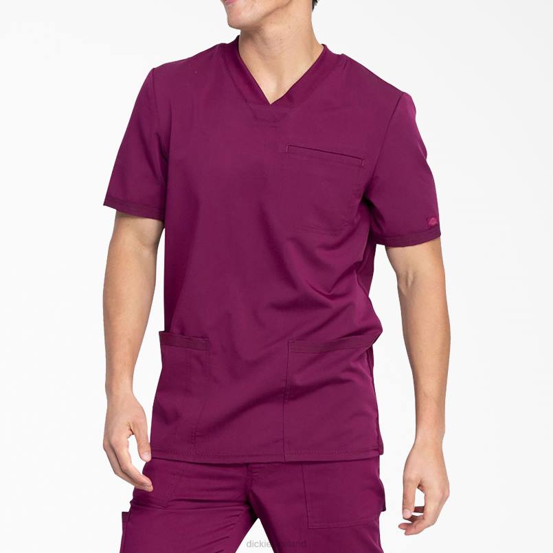 Dickies Men Balance V-Neck Scrub Top with Patch Pockets Wine (WIN) N80J1414 Apparel