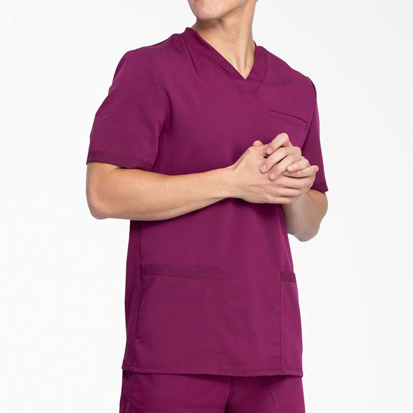 Dickies Men Balance V-Neck Scrub Top with Patch Pockets Wine (WIN) N80J1414 Apparel