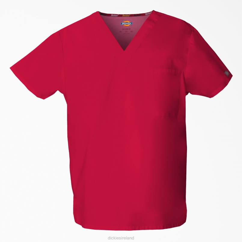 Dickies Men Unisex EDS Signature V-Neck Scrub Top Red (RD) N80J1299 Apparel