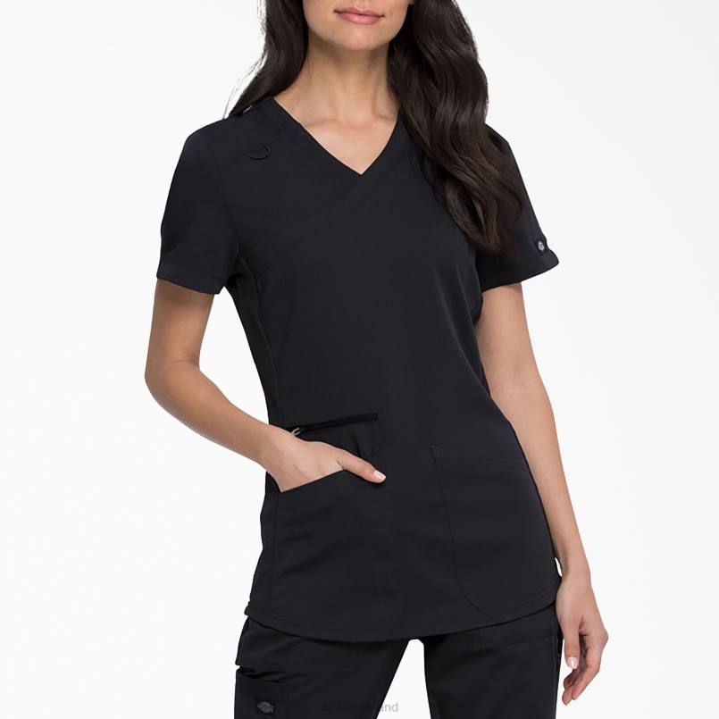 Dickies Women Balance Mock Wrap Scrub Top Black (BLK) N80J2536 Apparel