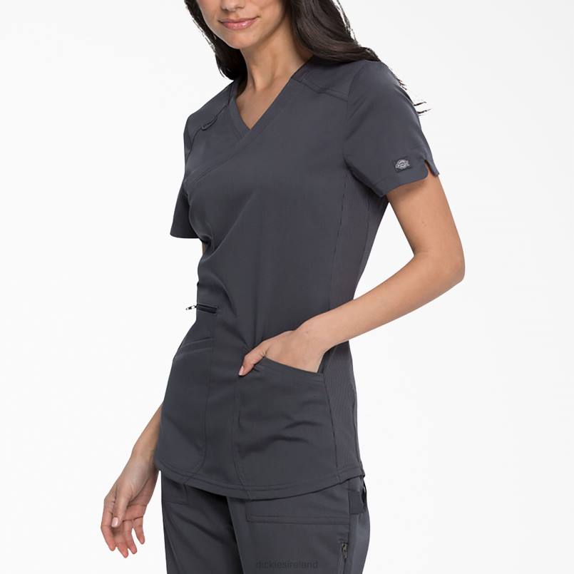 Dickies Women Balance Mock Wrap Scrub Top Pewter Gray (PEW) N80J2541 Apparel