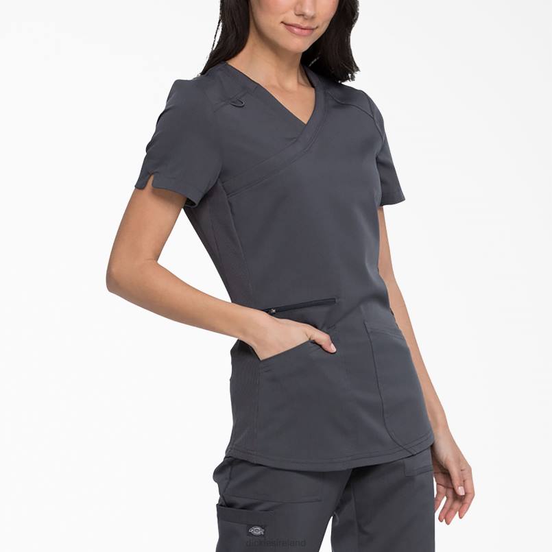 Dickies Women Balance Mock Wrap Scrub Top Pewter Gray (PEW) N80J2541 Apparel
