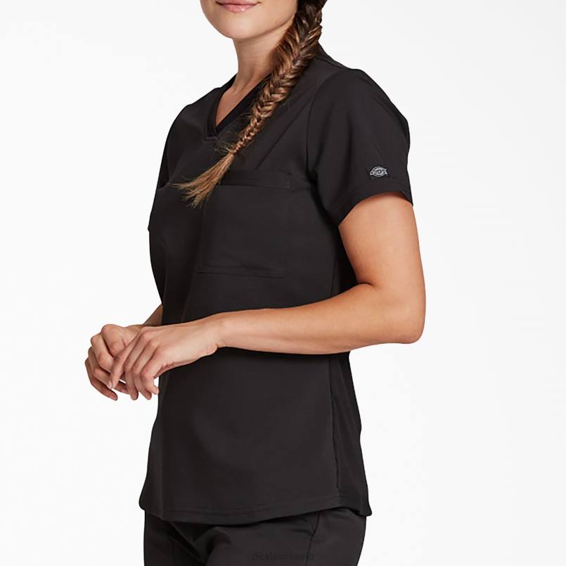 Dickies Women Balance V-Neck Chest Pocket Scrub Top Black (BLK) N80J2597 Apparel