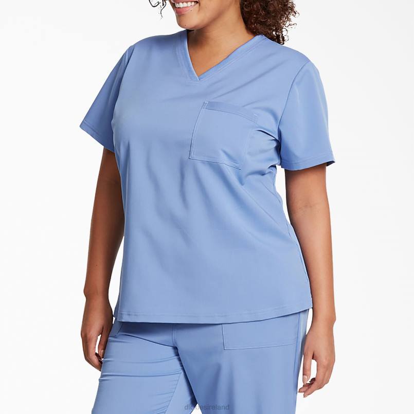 Dickies Women Balance V-Neck Chest Pocket Scrub Top Ceil Blue (CBL) N80J2598 Apparel