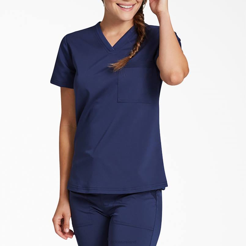Dickies Women Balance V-Neck Chest Pocket Scrub Top Navy Blue (NVY) N80J2599 Apparel