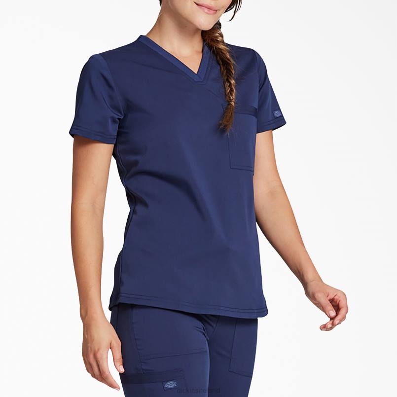 Dickies Women Balance V-Neck Chest Pocket Scrub Top Navy Blue (NVY) N80J2599 Apparel