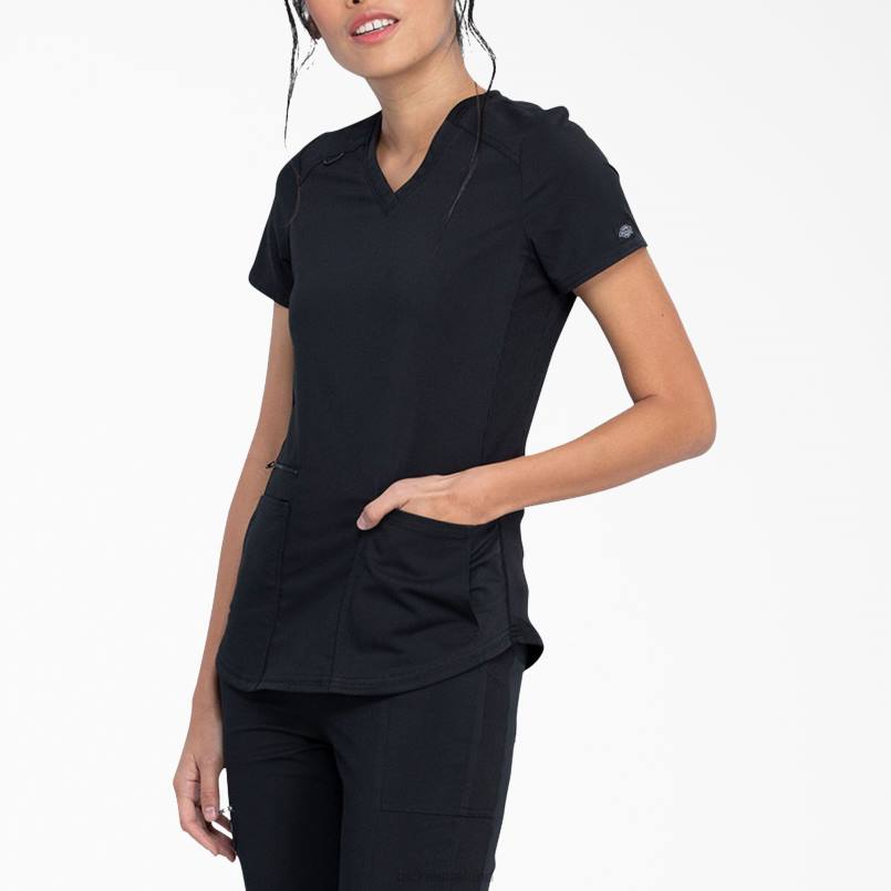 Dickies Women Balance V-Neck Scrub Top with Zip Pocket Black (BLK) N80J2473 Apparel
