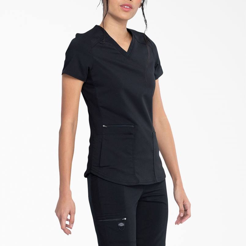 Dickies Women Balance V-Neck Scrub Top with Zip Pocket Black (BLK) N80J2473 Apparel