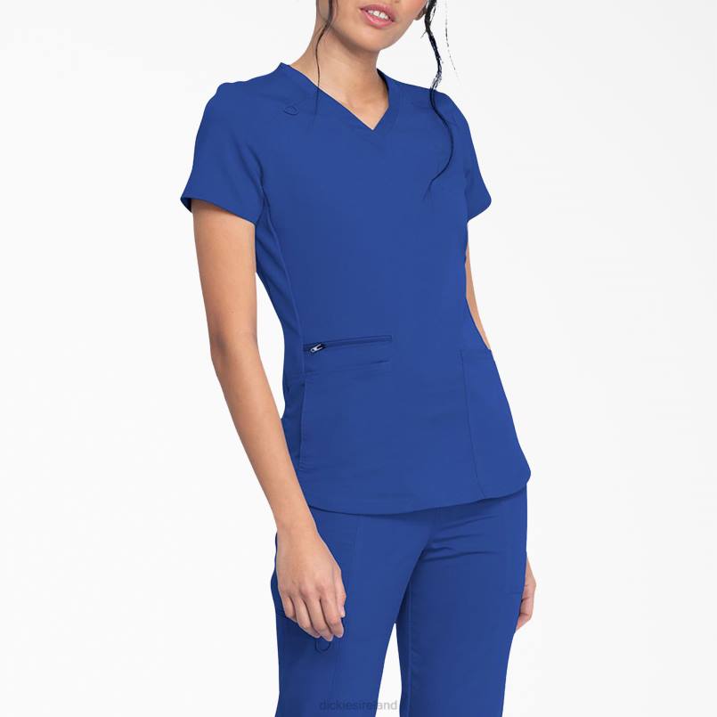 Dickies Women Balance V-Neck Scrub Top with Zip Pocket Galaxy Blue (GBL) N80J2477 Apparel