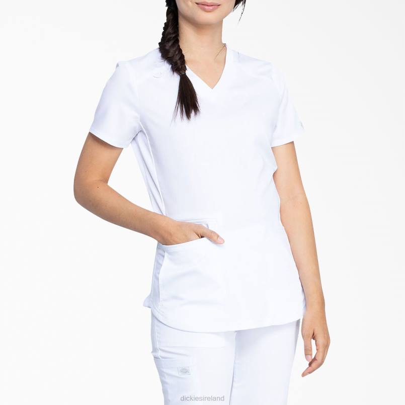 Dickies Women Balance V-Neck Scrub Top with Zip Pocket White (DWH) N80J2476 Apparel