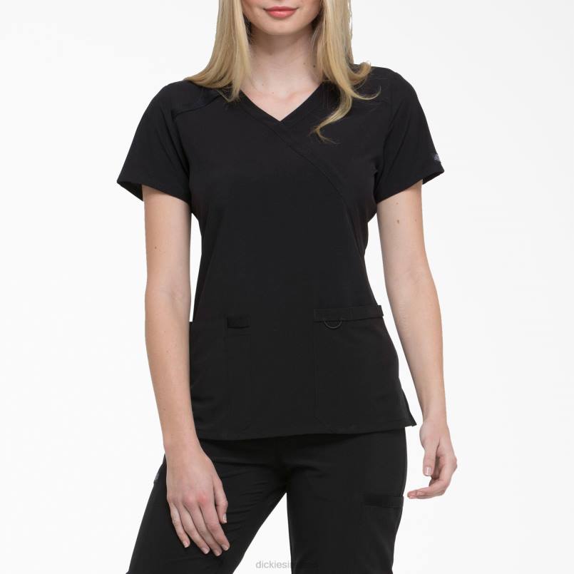 Dickies Women EDS Essentials Mock Wrap Scrub Top Black (BLK) N80J2633 Apparel