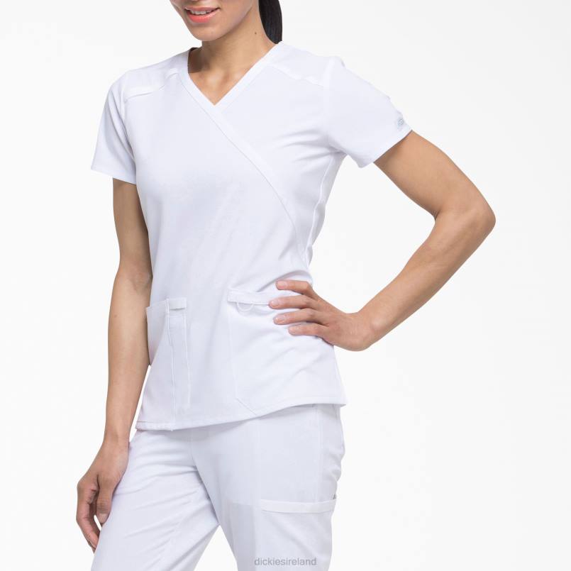 Dickies Women EDS Essentials Mock Wrap Scrub Top White (DWH) N80J2637 Apparel