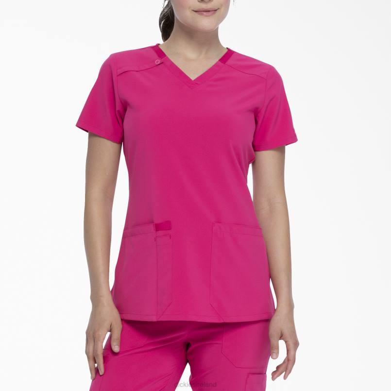 Dickies Women EDS Essentials V-Neck Scrub Top Hot Pink (HPK) N80J2452 Apparel